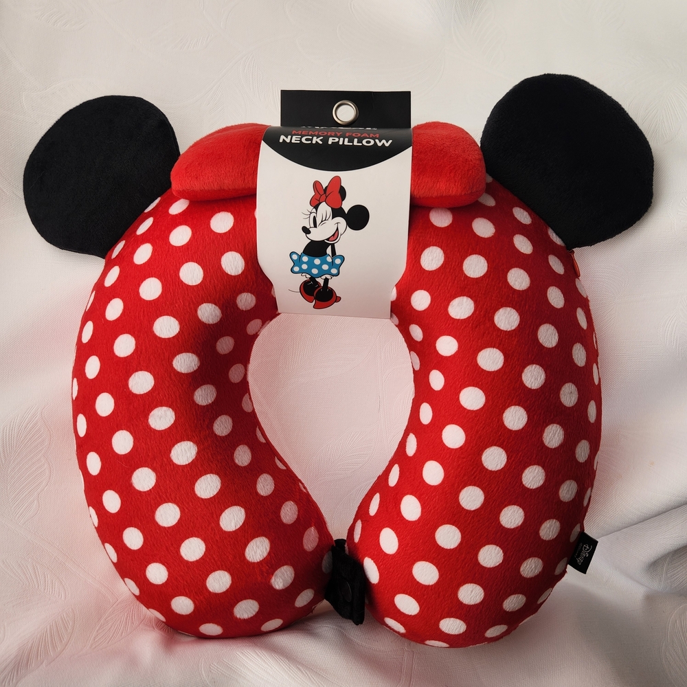 Disney Minnie Mouse Red & White Polka Dot Memory Foam Neck Travel Pillow NWT